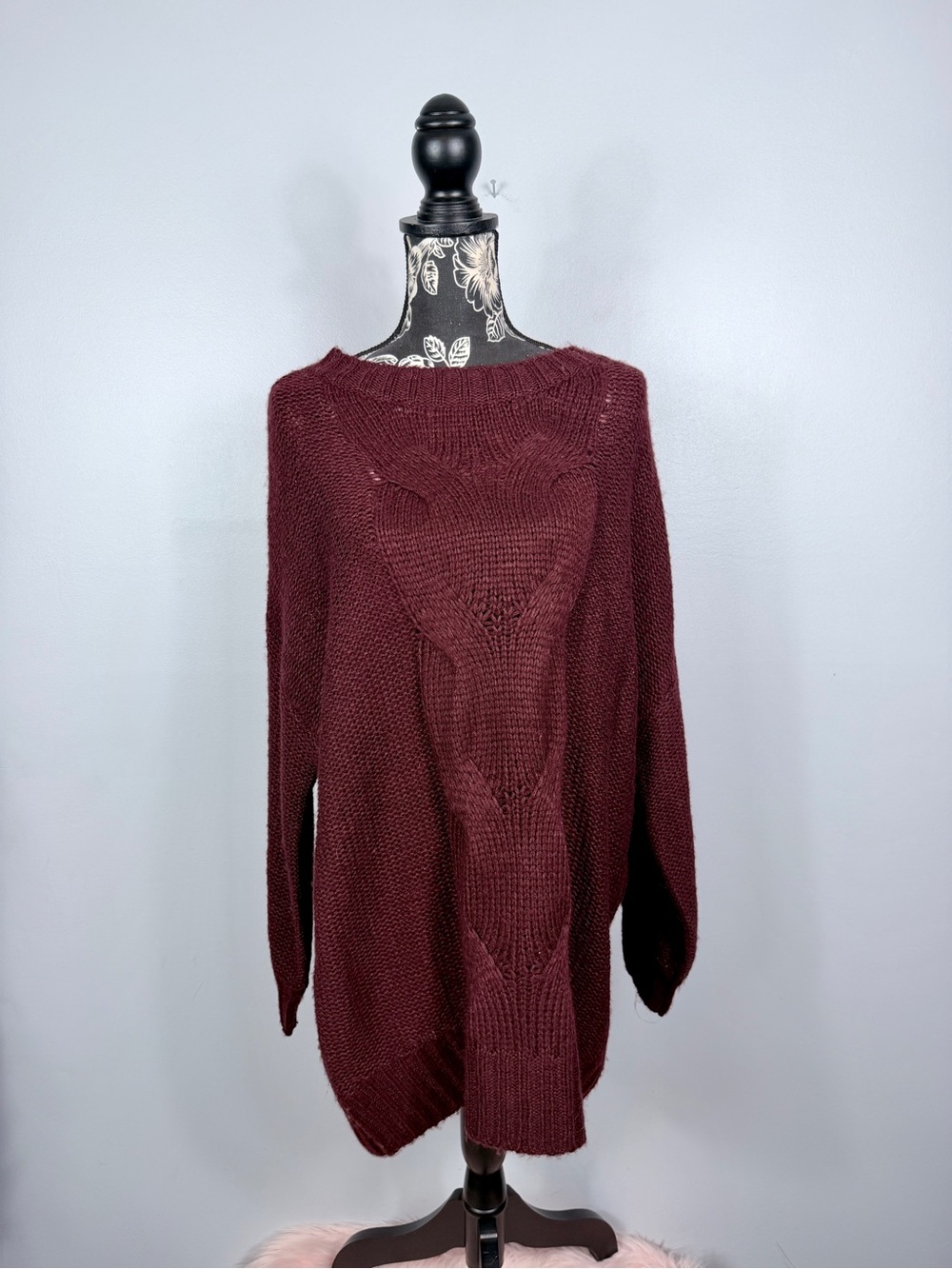 Aerie burgundy chunky soft knit long sleeve oversize sweater dress size medium